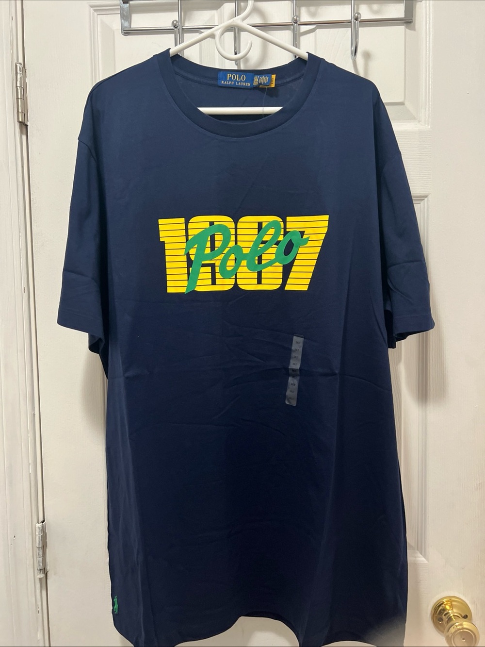 Polo Ralph Lauren Men's Sz 2XLT Blue W/ Yellow Green Polo 1967 Logo T-Shirt NWT